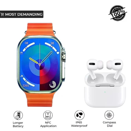 Combo Pack Ultra 2 Smart Watch with 7 Straps, 1 Watch, and AirPods Pro