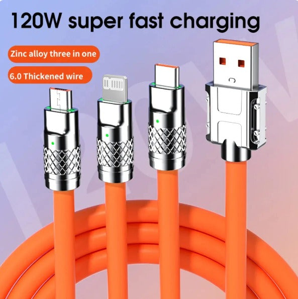 120W 6A 3 In 1 Fast Charging Cable