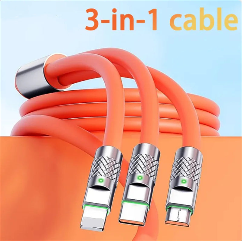 120W 6A 3 In 1 Fast Charging Cable